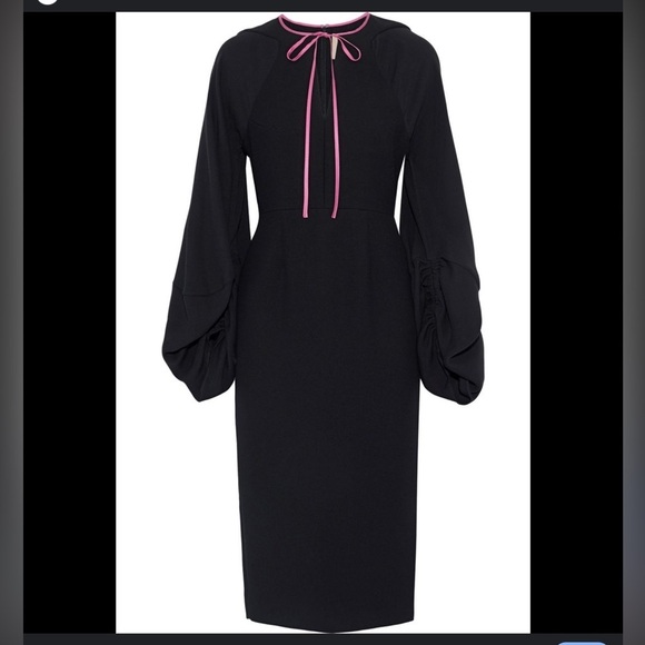 Roksanda Bow Detailed Cady Atlen Midi Dress Size US 4 Black Pink - Picture 2 of 14